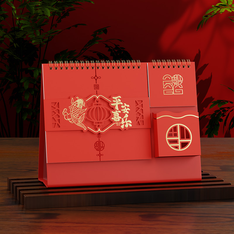 紅色立體喜慶筆筒臺歷